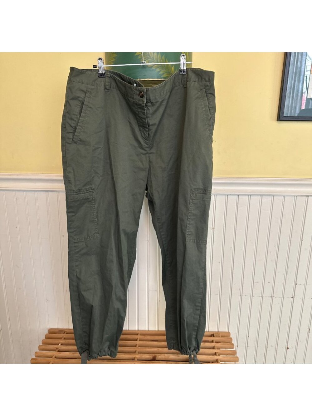 DKNYC Womens Green Cargo Pants 16W Drawstring Hem Cotton Blend
